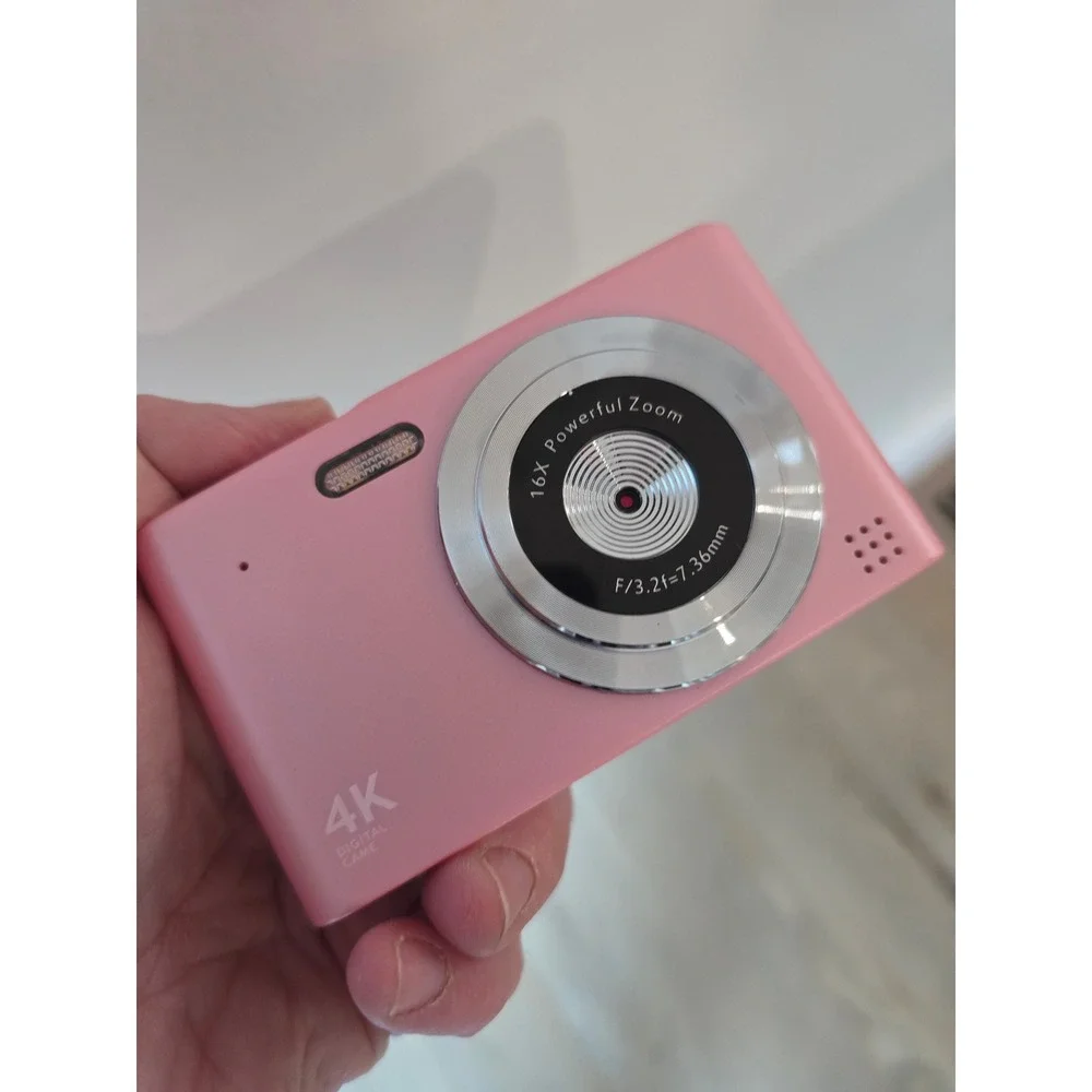 Pink 4K Digital Camera 16X Powerful Zoom Compact Point and Shoot Vlogging Cam